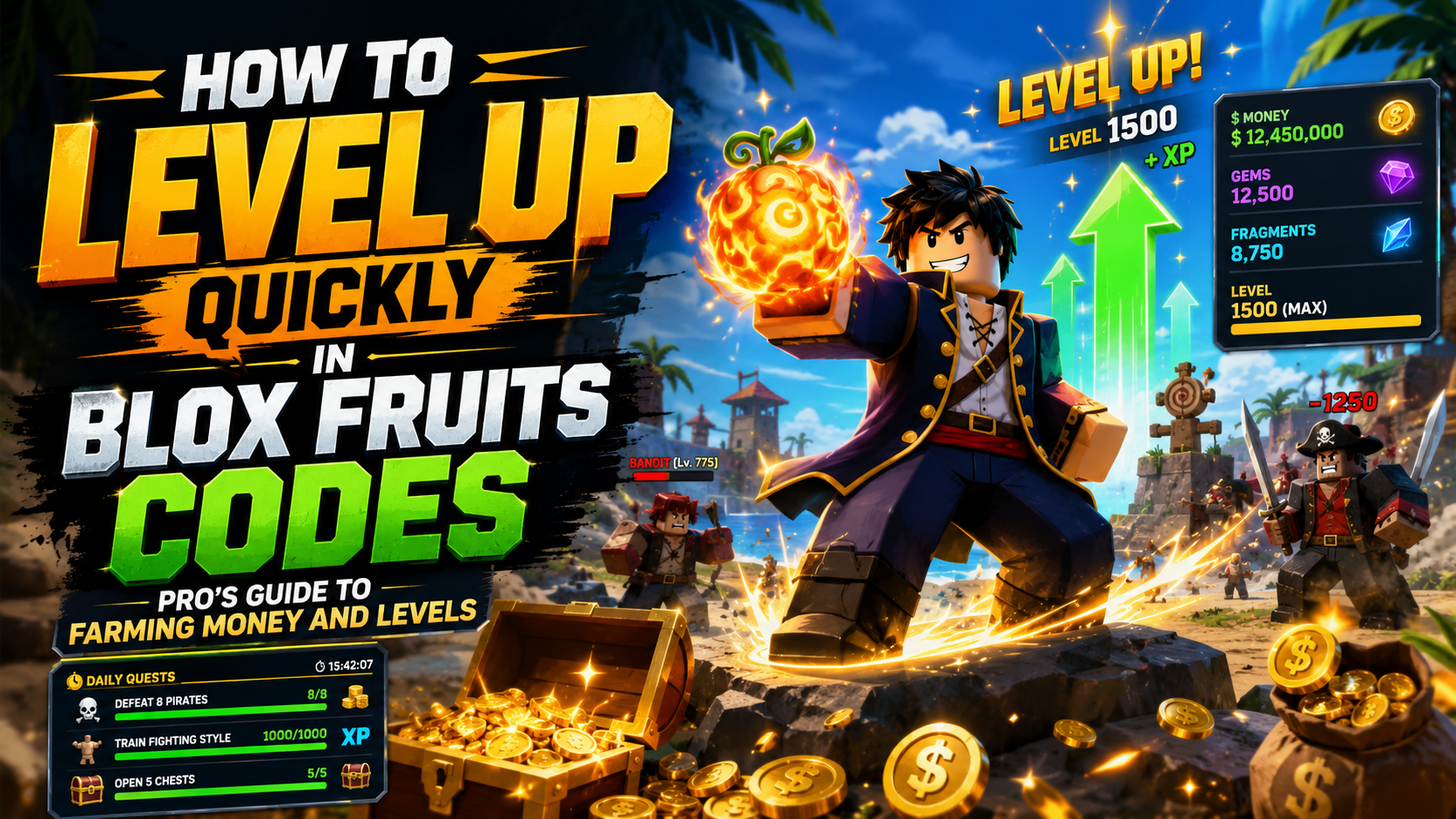 วิธีเก็บเลเวลแบบก้าวกระโดดใน Blox Fruits Codes เทคนิคฟาร์มเงินและเลเวลฉบับ Pro